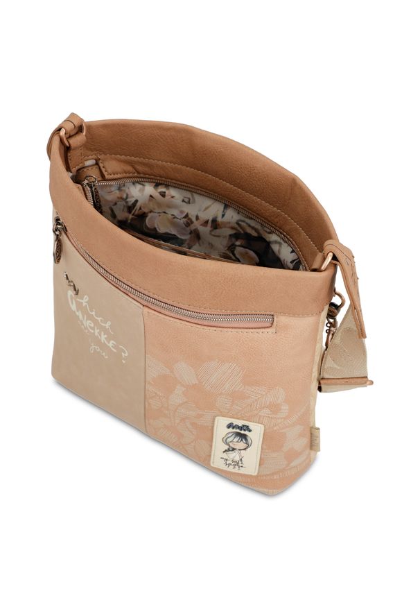 Beżowa Elegancka Damska Torebka Anekke. Kolor: beżowy. Wzór: aplikacja, haft. Dodatki: z haftem. Styl: elegancki. Rodzaj torebki: na ramię