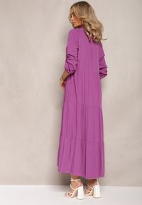 Renee - Fioletowa Koszulowa Sukienka Maxi z Bawełny Junira. Okazja: na co dzień. Kolor: fioletowy. Materiał: bawełna. Typ sukienki: koszulowe. Styl: casual. Długość: maxi #2