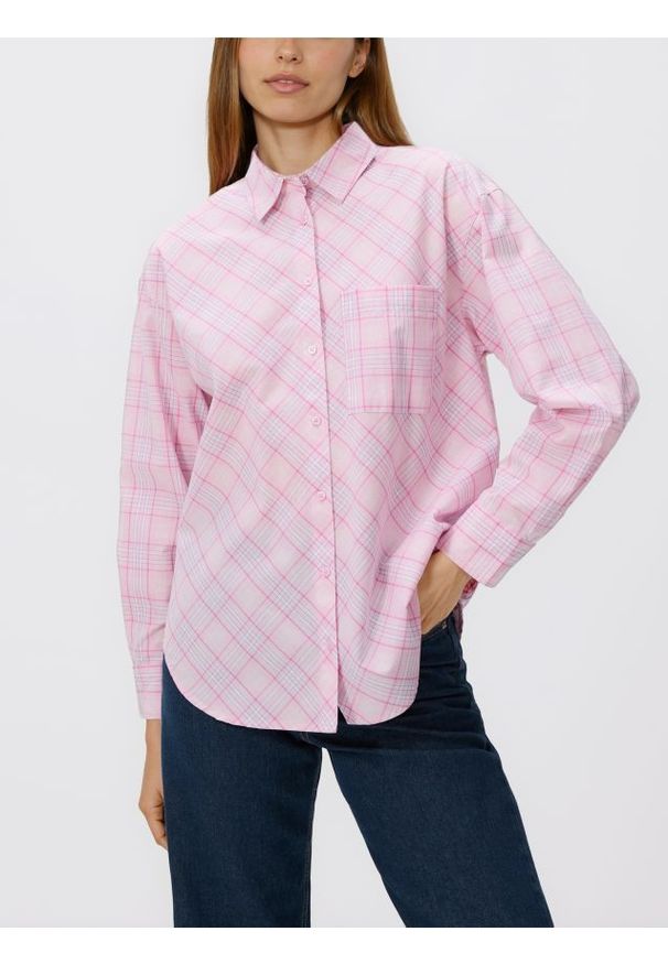 Reserved - Bawełniana koszula w kratkę - różowy. Kolor: różowy. Materiał: bawełna. Wzór: kratka