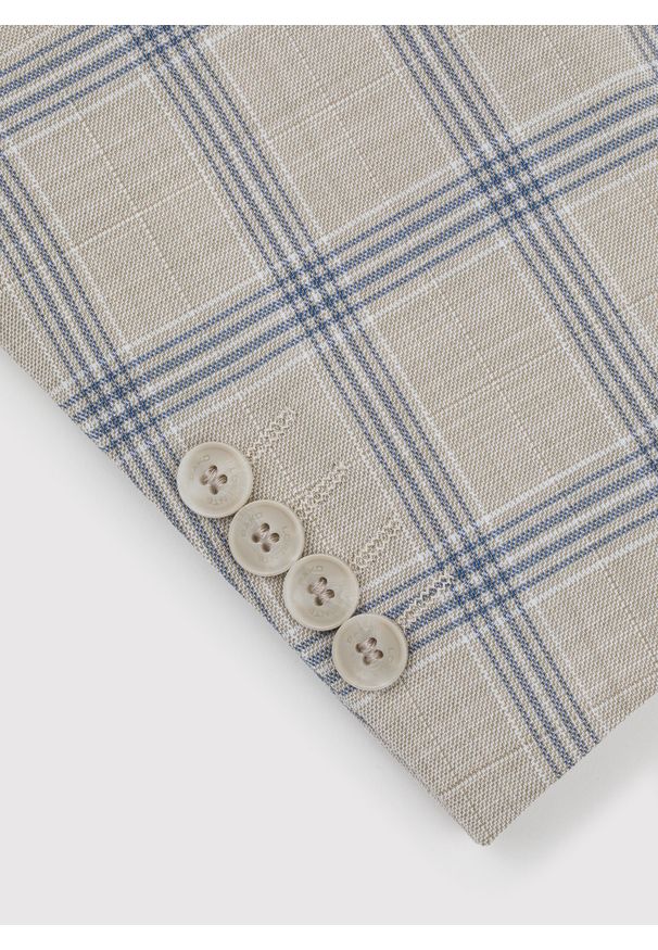 Pako Lorente - PAKO LORENTE – Beżowa marynarka garniturowa w kratę. Okazja: na wesele, na ślub cywilny. Kolor: beżowy. Materiał: poliester, wiskoza, elastan