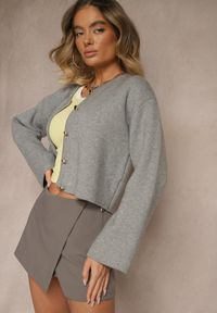 Renee - Szary Kardigan z Wiskozą na Metalowe Guziki Asilya. Okazja: na co dzień. Kolor: szary. Materiał: wiskoza. Styl: casual, elegancki