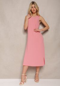 Renee - Różowa Sukienka o Pudełkowym Fasonie bez Rękawów z Rozcięciami Obilira. Kolor: różowy. Długość rękawa: bez rękawów. Styl: elegancki