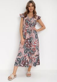 Born2be - Różowa Sukienka Ompheina. Kolor: różowy. Materiał: materiał. Wzór: paisley. Sezon: lato. Typ sukienki: kopertowe. Długość: midi #1