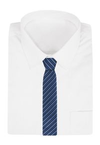 Krawat Męski - Angelo di Monti - Ciemnoniebieski w Prążek. Kolor: niebieski. Materiał: tkanina. Wzór: prążki. Styl: elegancki, wizytowy