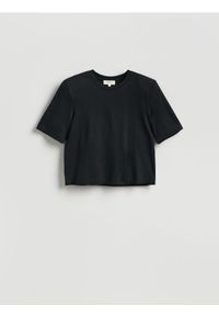 Reserved - T-shirt boxy z domieszką jedwabiu - czarny. Kolor: czarny. Materiał: jedwab. Długość: krótkie #1
