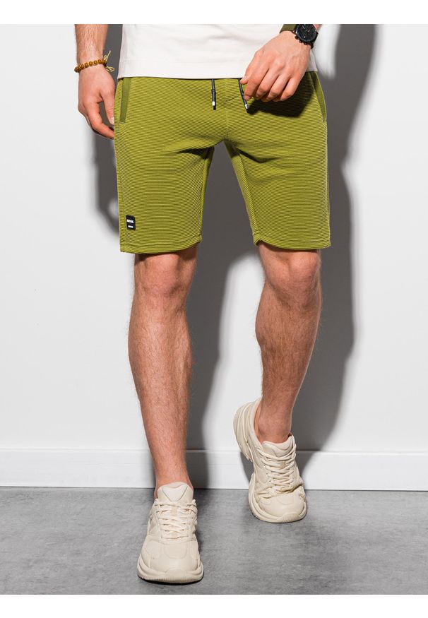 Ombre Clothing - Krótkie spodenki męskie dresowe W294 - oliwkowe - XXL. Kolor: szary. Materiał: dresówka. Długość: krótkie. Styl: sportowy, klasyczny