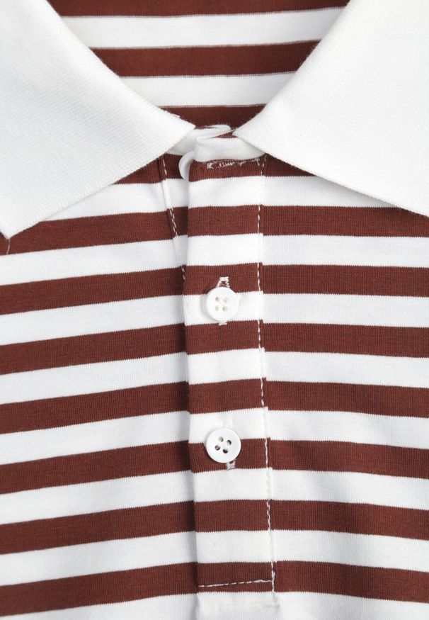 Born2be - Brązowa Bawełniana Koszulka Polo w Paski w Stylu Casual Elunilla. Okazja: na co dzień. Typ kołnierza: polo. Kolor: brązowy. Materiał: bawełna. Wzór: paski. Styl: casual