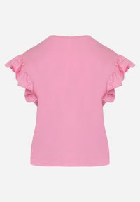 Born2be - Jasnoróżowy T-shirt z Falowanym Rękawem Aidira. Kolor: różowy. Materiał: jeans. Długość rękawa: krótki rękaw. Długość: krótkie #4