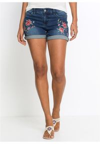 bonprix - Szorty dżinsowe z haftem. Kolor: niebieski. Wzór: haft. Sezon: lato #1