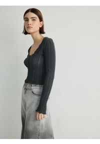 Reserved - Sweter ze strukturalnej dzianiny - ciemnoszary. Kolor: szary. Materiał: dzianina #1