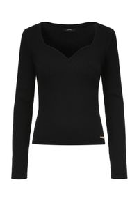 Ochnik - Czarny sweter z dekoltem w kształcie serca. Kolor: czarny. Materiał: wiskoza. Długość rękawa: długi rękaw. Długość: długie