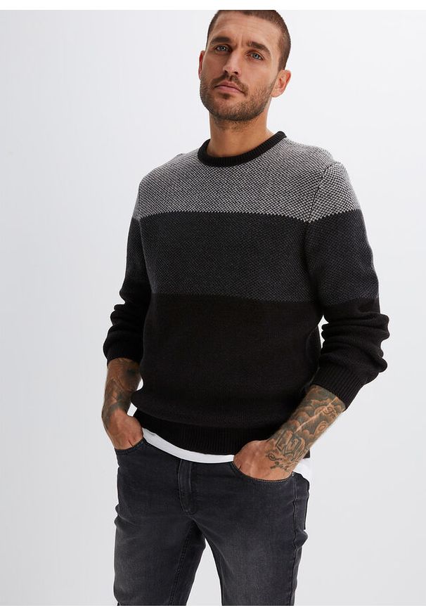 bonprix - Sweter z okrągłym dekoltem, w stylu colour-blocking. Kolor: czarny