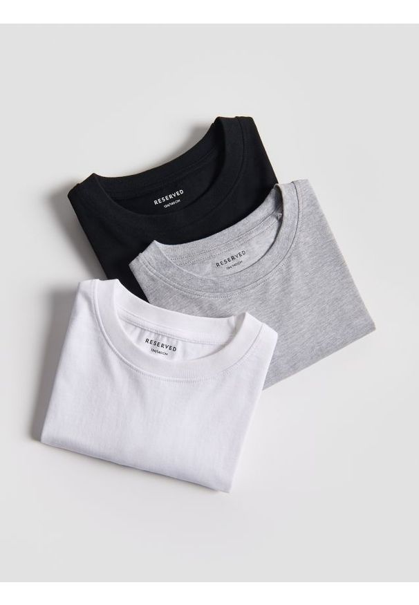 Reserved - Bawełniany longsleeve 3 pack - biały. Kolor: biały. Materiał: bawełna. Długość rękawa: długi rękaw