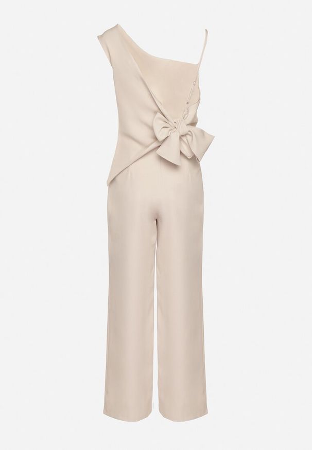 Born2be - Beżowy Asymetryczny Komplet z Wiskozą Bluzka i Szerokie Spodnie Dollirea. Kolor: beżowy. Materiał: wiskoza