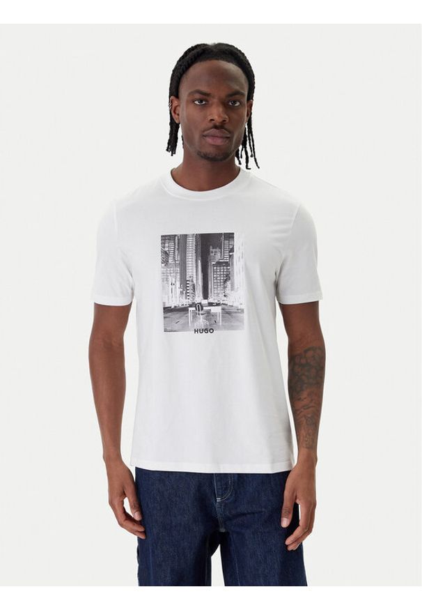 Hugo - HUGO T-Shirt Deyss 50553755 Biały Regular Fit. Kolor: biały. Materiał: bawełna
