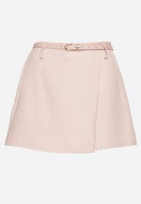Born2be - Różowe Eleganckie Spódnico-Szorty z Paskiem z Klamerką Foliretia. Okazja: na co dzień. Kolor: różowy. Styl: elegancki