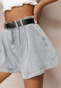 Renee - Jasnoniebieskie Szerokie Szorty Bawełniane z Paskiem w Komplecie Nishika. Okazja: na co dzień. Stan: podwyższony. Kolor: niebieski. Materiał: bawełna. Styl: casual #5
