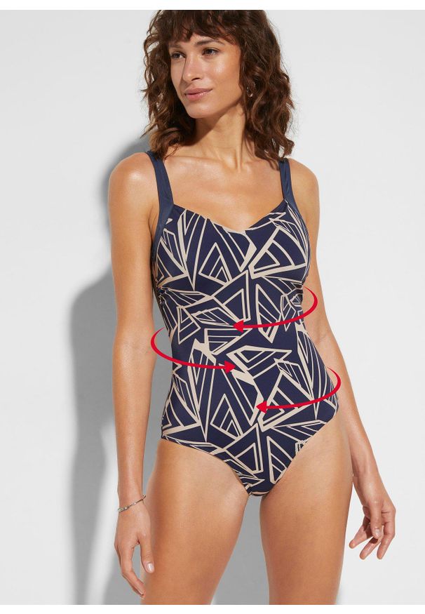 bonprix - Kostium kąpielowy shape, średni stopień modelowania sylwetki. Kolor: niebieski. Wzór: nadruk