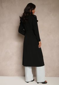 Renee - Czarny Płaszcz Jednorzędowy Trencz z Paskiem w Talii Mavinisse. Okazja: na co dzień. Kolor: czarny. Materiał: materiał. Styl: klasyczny, casual #5