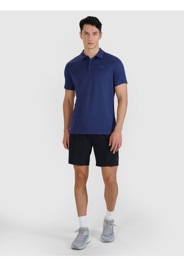 4f - 4F Koszulka polo regular szybkoschnąca męska - granatowa XXL. Okazja: na co dzień. Typ kołnierza: polo. Kolor: niebieski. Materiał: dzianina, elastan, włókno, syntetyk, materiał, jersey. Wzór: gładki, jednolity, ze splotem. Sezon: lato. Styl: casual, klasyczny, sportowy