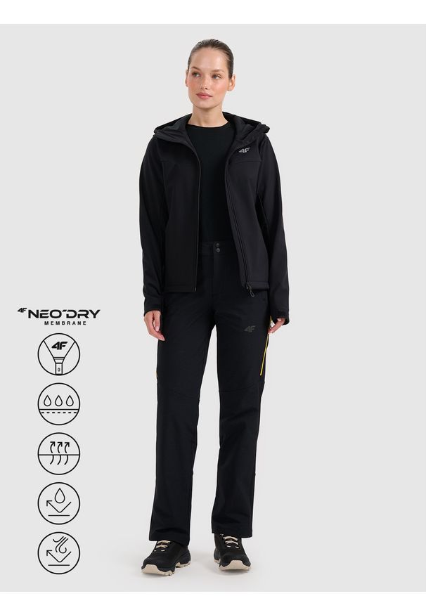 4f - 4F Kurtka softshell wiatroodporna membrana 8000 damska - czarna XS. Kolor: czarny. Materiał: softshell. Technologia: Primaloft. Sport: turystyka piesza, wspinaczka