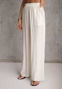 Renee - Biały Wiskozowy Komplet z Lnem w Stylu Boho Spodnie i Bluzka z Haftem Marymene. Kolor: biały. Materiał: wiskoza, len. Wzór: haft #2