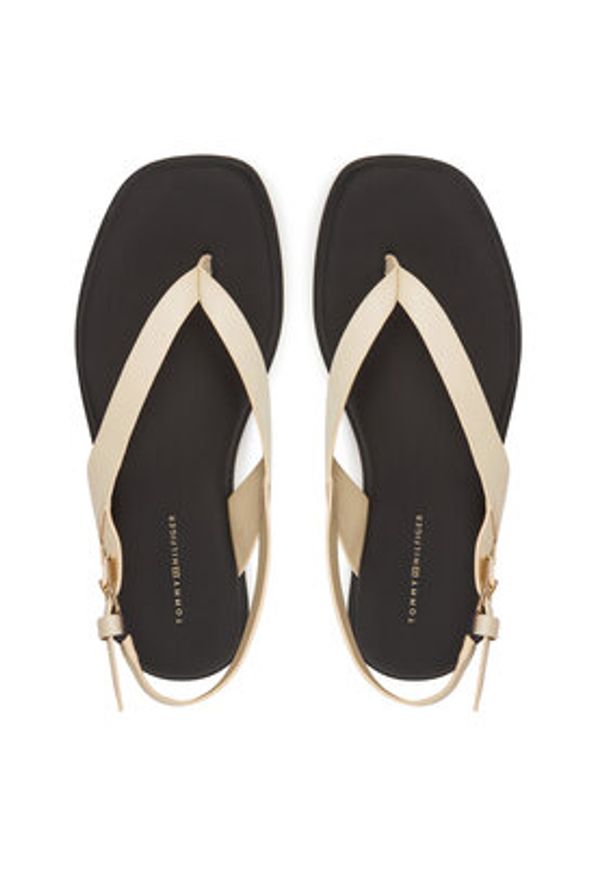 TOMMY HILFIGER - Tommy Hilfiger Sandały Color Block Thong Flat Sandal FW0FW08883 Écru. Materiał: skóra