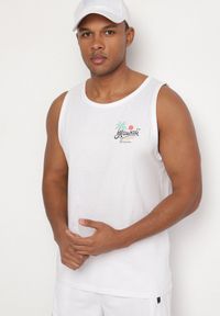 Born2be - Biała Koszulka Tank Top z Bawełny z Nadrukiem Voanna. Kolor: biały. Materiał: bawełna. Wzór: nadruk #5