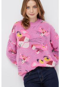 Desigual sweter z domieszką wełny damski kolor różowy. Kolor: różowy. Materiał: wełna. Długość rękawa: długi rękaw. Długość: długie. Wzór: ze splotem #1