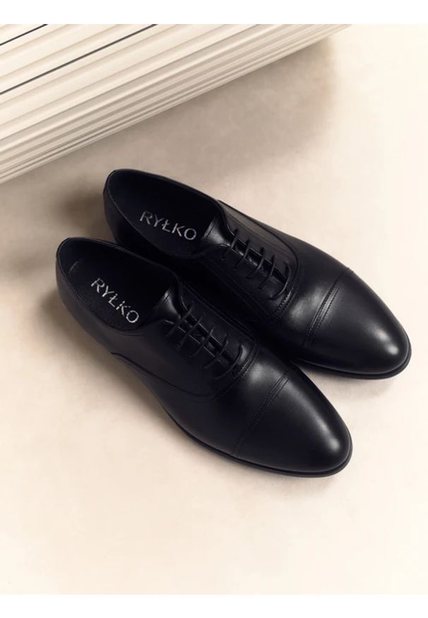 Ryłko - Czarne wizytowe półbuty męskie. Kolor: czarny. Materiał: skóra. Styl: wizytowy