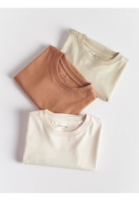 Reserved - Bawełniany t-shirt oversize 3 pack - złamana biel. Materiał: bawełna