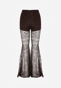 Born2be - Brązowe Koronkowe Spodnie Dzwony z Wysokim Stanem Solifera. Okazja: na co dzień. Stan: podwyższony. Kolor: brązowy. Materiał: koronka. Wzór: koronka. Styl: casual #7