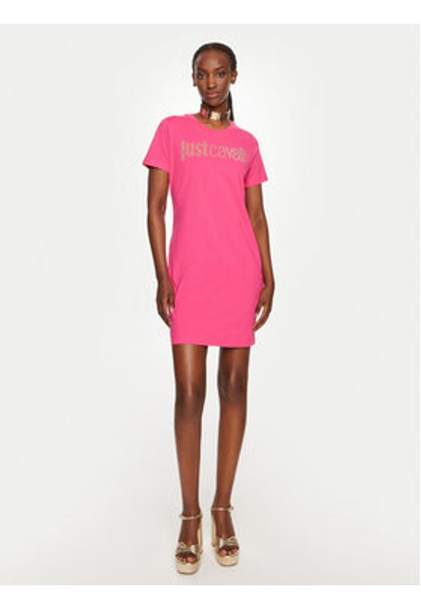 Just Cavalli Sukienka codzienna 76PAOE04 Różowy Regular Fit. Okazja: na co dzień. Kolor: różowy. Materiał: bawełna. Typ sukienki: proste. Styl: casual