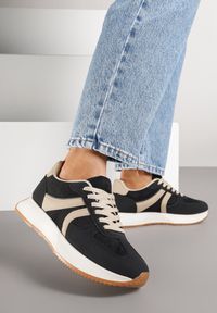 Born2be - Czarne Sneakersy Ozdobione Paskami Florgisse. Okazja: na co dzień, na spacer. Zapięcie: pasek. Kolor: czarny. Materiał: jeans. Wzór: aplikacja. Sport: turystyka piesza #6