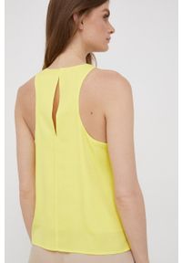 Calvin Klein bluzka kolor żółty. Okazja: na co dzień. Kolor: żółty. Materiał: włókno, bawełna, tkanina, lyocell. Styl: casual