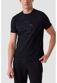 Guess - GUESS Czarny bawełniany t-shirt męski na krótki rękaw z wyszywanym logo 4G Tiberio, Rozmiar XXL. Okazja: na co dzień. Kolor: czarny. Materiał: bawełna. Długość rękawa: krótki rękaw. Długość: krótkie. Styl: elegancki, casual #1