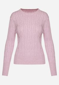 Born2be - Jasnoróżowy Sweter z Wiskozą Ozdobiony Tłoczeniem Savinia. Okazja: na spotkanie biznesowe, na co dzień. Kolor: różowy. Materiał: wiskoza. Wzór: aplikacja. Styl: biznesowy, casual, elegancki