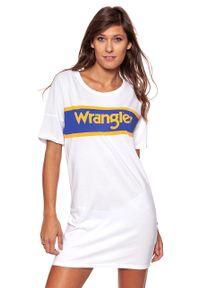 Wrangler - DAMSKA SUKIENKA WRANGLER B&Y TEE DRESS WHITE W902LF612. Kolor: biały. Typ sukienki: sportowe. Styl: sportowy #1