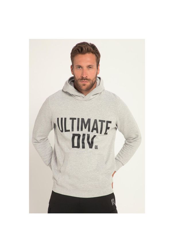 JAY-PI - Męska Bluza z kapturem kaptur nadruk Ultimate kieszeń kangurka. Typ kołnierza: kaptur. Kolekcja: plus size. Kolor: szary. Materiał: wiskoza, materiał, bawełna. Wzór: nadruk
