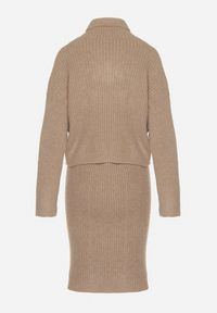 Born2be - Ciemnobeżowy Komplet Dzianinowy z Wełną i Bawełną Golf i Dopasowana Sukienka Reilaia. Kolor: beżowy. Materiał: wełna, bawełna, dzianina. Sport: golf #3