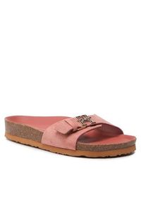 TOMMY HILFIGER - Tommy Hilfiger Klapki Th Mule Sandal Slide FW0FW07071 Różowy. Kolor: różowy. Materiał: zamsz, skóra