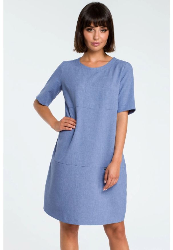 BeWear - Lniana sukienka na lato bombka oversize z kieszeniami czarna. Okazja: do pracy, na co dzień, na spacer. Kolor: czarny. Materiał: len. Sezon: lato. Typ sukienki: bombki, oversize. Styl: casual