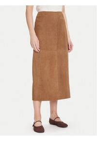 MAX&Co. Spódnica skórzana Guelfi 2526406011200 Brązowy Straight Fit. Kolor: brązowy. Materiał: skóra