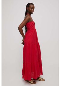 medicine - Medicine sukienka bawełniana kolor czerwony maxi rozkloszowana. Kolor: czerwony. Materiał: bawełna. Typ sukienki: rozkloszowane. Długość: maxi #5