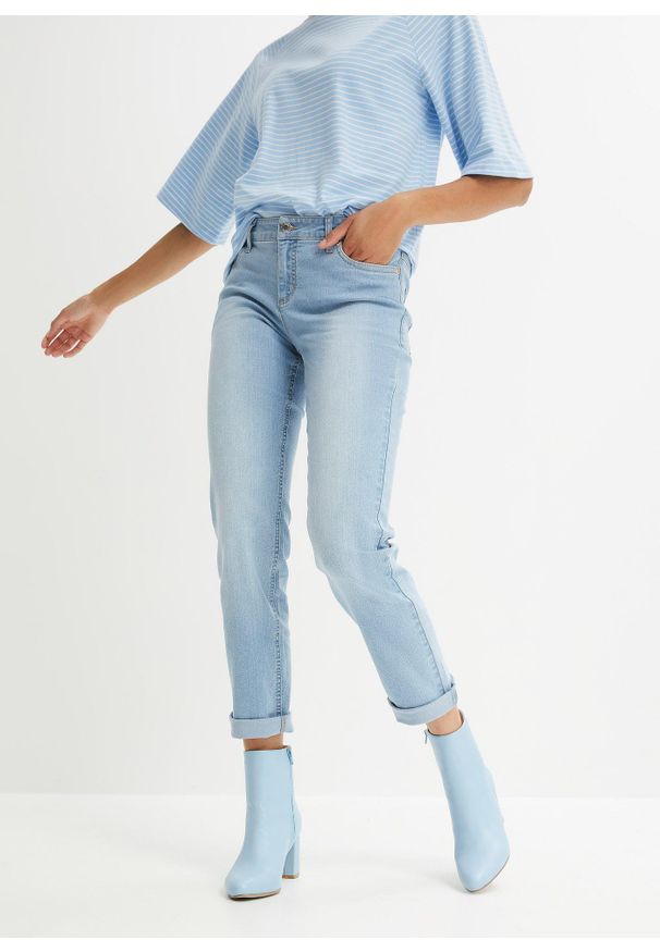bonprix - Dżinsy ze stretchem, straight, mid waist. Kolor: niebieski