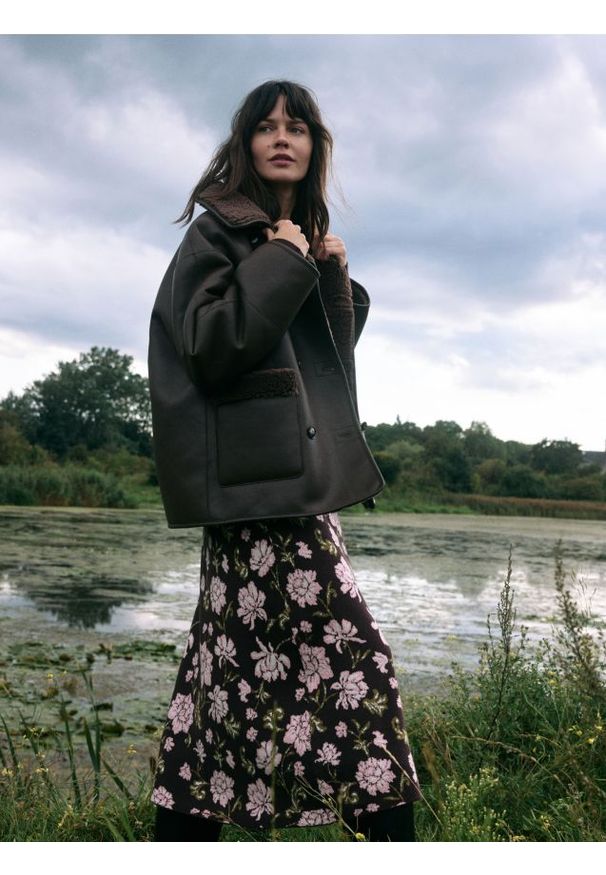 Reserved - Żakardowa spódnica midi - wielobarwny. Materiał: żakard