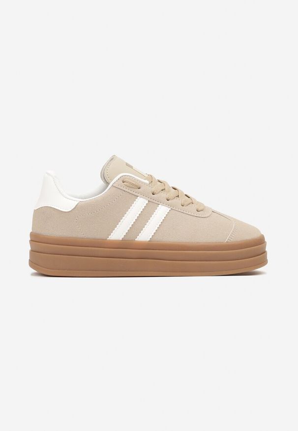 Renee - Beżowe Klasyczne Sneakersy na Niewysokiej Platformie Terilee. Okazja: na co dzień, na spacer. Kolor: beżowy. Materiał: jeans, dresówka. Obcas: na platformie. Sport: turystyka piesza