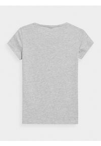4f - T-shirt regular gładki damski. Kolor: szary. Materiał: bawełna, dzianina. Wzór: gładki