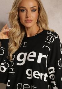 Renee - Czarno-Biały Sweter Oversize w Nadruki Nianre. Kolor: czarny. Długość rękawa: długi rękaw. Długość: długie. Wzór: nadruk. Styl: elegancki #5
