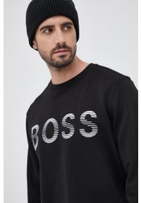 BOSS - Boss Bluza bawełniana męska kolor czarny z aplikacją. Okazja: na co dzień. Kolor: czarny. Materiał: bawełna. Wzór: aplikacja. Styl: casual